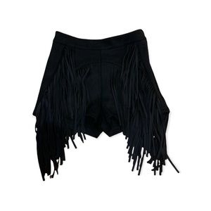 Nasty Gal Black Suede Fringe High Waisted Shorts SZ XS